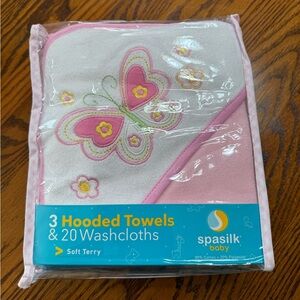 Spasilk Baby Pink Hooded Towels and Washcloths Set